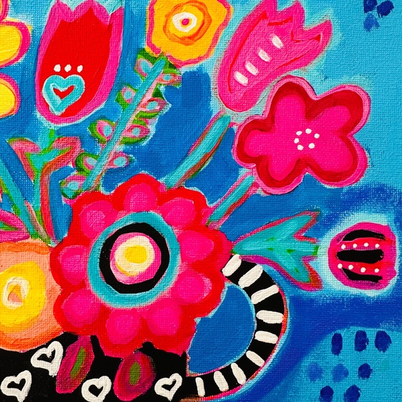 Folk Art Flower Painting: Cheery Gallery Wall Decor One-of-a-Kind Original - Picture 8 of 9
